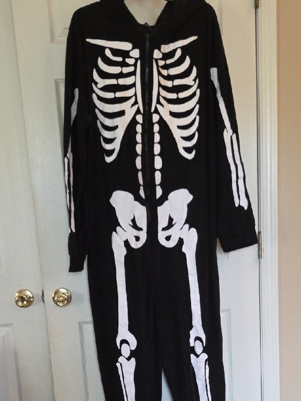 Black Skeleton Onesie Jumpsuit with White Bone Print
